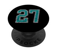 Teal and White Number 27 Jersey Player Uniform #27 Fan PopSockets Adhesive PopGrip