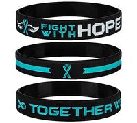 Teal Awareness Ribbon Silicone Bracelets with Motivational Quote - Fight with Hope, We Fight to Win - Cancer & Cause Wristbands for Patients, Survivors for Men Women, Unisex, Silicone