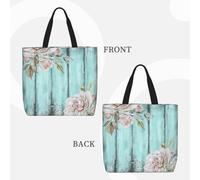 Teal Barn Door Floral Basic Models Tote Bag With Zipper With Inner Pockets,Laptop Work Tote Bag For Sport,Travel