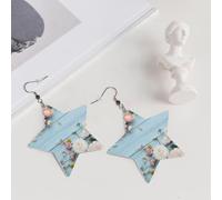 Teal Barn Door Floral Elegant Leather Star Earrings-Fashionable And Unique Accessories For Everyday Wear