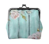 Teal Barn Door Floral Full Double-Sided Printed Pattern Women's and Girls' Fashionable Leather Kiss Lock Coin Purse Card Bag