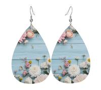 (Teal Barn Door Floral) Lightweight Leather Earrings For Women Elegant Dangle Drop Earrings For Casual Party Everyday Wear