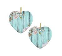 Teal Barn Door Floral Multi-Scenario Printed Christmas Ceramic Heart-Shaped Decorative Pendant