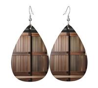 Teal Barn Door Floral Print Leaf Shape Drop Earrings Heart-Shaped PU Leather Earrings For Valentine Day