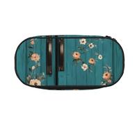 Teal Barn Door Floral Print Lightness Portable Pencil Case Spacious Pen Bag School Supplies Makeup Storage
