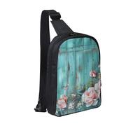 Teal Barn Door Floral Printed Chest Bag Sling Bag for Men Women, Waterproof Crossbody Backpack Men Bag for Runner Workout Hiking Cycling Travel