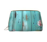 Teal Barn Door Floral Printed Cosmetic Bags for Women Mom, Small PVC Leather Travel Makeup Bag Cute Gifts Toiletry Bag with Zipper