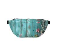 Teal Barn Door Floral Printed Fanny Pack Waist Bag for Men Women, Adjustable Bumbags Hip Bum Bag Travel Crossbody Bags Sports Running Hiking Belt Bag