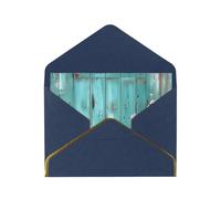 Teal Barn Door Floral Printed Pearl Paper Greeting Card, Blue - Folded Blank Cards with Gold Trim for Weddings, Birthdays, Christmas