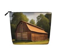 Teal Barn Door Floral Printed Reusable Cosmetic Bag â€“ Travel Toiletry Organizer, Zipper Pouch for Makeup Accessories, Wooden Barn Countryside, One Size