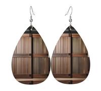 Teal Barn Door Floral Printed Teardrop Leather Earrings, Fashion Water Drop Dangle Accessory for Holiday Party