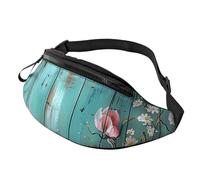Teal Barn Door Floral Printed Waist Bag with Headphone Jack, Personalized Bumbags Fanny Packs Unisex Running Hiking Crossbody Bags for Men Women