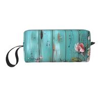 Teal Barn Door Floral Printing Makeup Bag for Women Girl Portable Travel Cosmetic Bag Makeup Pouch Organizer with Handle