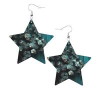 Teal Barn Door Floral Prints Leather star earrings Pendant Stylish and light Lightweight Dangle for Women Girls, One Size, Leather, No Gemstone