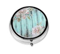 Teal Barn Door Floral This Small, Round, Three-Compartment Travel Pill Box is Perfect for Storing Daily medications, Vitamins, and on-The-go.