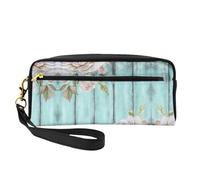 Teal Barn Door Floral Women Cosmetic Bag Travel with Two Pockets for Daily Beauty Essentials Accessories Organizer