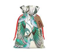 (Teal Birds Musical Note) Christmas Burlap Gifts Bag With Drawstring Xmas Linen Burlap Gift Candy Pouch For Wedding Party Festival Decorating S