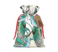 (Teal Birds Musical Note) Christmas Burlap Gifts Bag With Drawstring Xmas Linen Burlap Gift Candy Pouch For Wedding Party Festival Decorating M