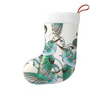 Teal Birds Musical Note Christmas Stocking 17.7", Festive Hanging Sock for Fireplace Mantel, Holiday Decorations