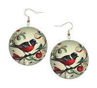 Teal Birds Musical Note Leather Round Earrings Color Valentine'S Day Festival Activities Fashion Women'S