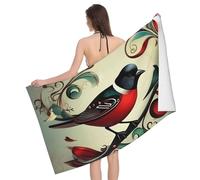Teal Birds Musical Note Print Bay beach towel Oversized Bath Towel 52x32 in Highly Absorbent Quick Dry Soft