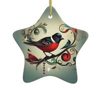 Teal Birds Musical Note Print Christmas Tree Ceramic Hanging Star Shaped For Holidays Xmas Tree Decoration Gift