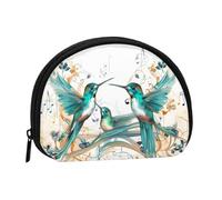 Teal Birds Musical Note Print Coin Purse Mini Wallet for Women Girls Personality Small Coin Pouch Shell Storage Bag Clutch Wallets, One Size, Casual