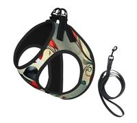 Teal Birds Musical Note print Dog Harness and Leash Set, Reflective Adjustable Puppy Vest for Small Medium Large Dogs, Cats