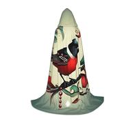 Teal Birds Musical Note Print Hooded Robe Adult Wizard Robes Monk Priest Cloak Halloween Cosplay Knight Hood Cape, Black, Large