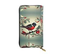 Teal Birds Musical Note Print Leather Long Clutch Wallet â€“ Fashionable Personalized Wallet, Multiple Card Slots, Gift Ready, Black, One Size