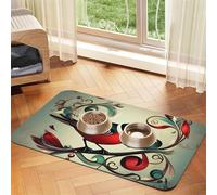 Teal Birds Musical Note Print Pet Feeding Mat Dog Mat for Food and Water Bowl Dogs Water Dispenser Mat Dogs Accessories