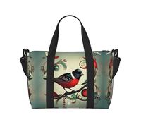 Teal Birds Musical Note print Travel Duffel Bag,workout duffel bag, overnight shoulder Bag,Weekender Bag for Women Men, Black, One Size