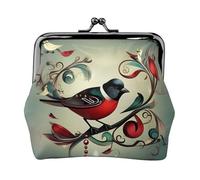 Teal Birds Musical Note Printed Microfiber PU Leather Wallet Kiss Lock Mini Pouch for Lipstick Key Change Organization