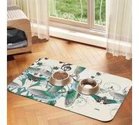 Teal Birds Musical Note Printed Pet Bowl Mats, Non-Slip And Tasteless Dog And Cat Feeding Mats