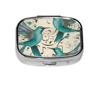 Teal Birds Musical Note Printed Square Pill Organizer with 2 Compartments, Portable Mini Pill Box Pill Case for Medicine, Vitamin, Fish Oil, Supplements