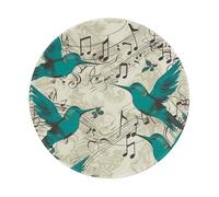 Teal Birds Musical Note Printing Mouse Pad Round Mouse Pad Round Non-Slip Rubber Mousepads Desktop Notebook Mouse Mat with Stitched Edge for Working and Gaming