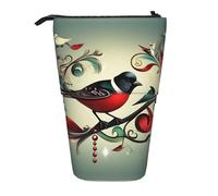 Teal Birds Musical Note Vertical Retractable Pencil Case Organizer Box Christmas Holiday New Year Office Bag, Black, One Size, Pencil Telescopic