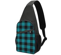 Teal Black Buffalo Plaid Checker Adjustable Fanny Waist Pack Pouch, Crossbody Durable Runners Bag Wallet for Sports Cycling Gym Hiking Fitness Women Men
