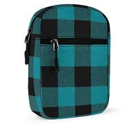 Teal Black Buffalo Plaid Checker Adjustable Fanny Waist Pack Pouch, Waterproof Crossbody Runners Bag Wallet for Gym Hiking Fitness Women Men 6.1 x 2.2 x 7.9 inch