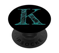 Teal & Black Letter K Initial Monogram Hatched/Shaded Font PopSockets Swappable PopGrip