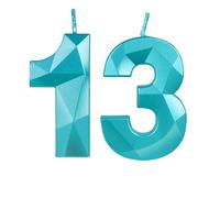 Teal Blue 13th Birthday Candles for Cake, Number 13 Candle for 13th Birthday Decorations, 3D Design Cake Topper Decor for Boy Girl Men Birthday Theme Party Weddings Anniversary Celebration Supplies