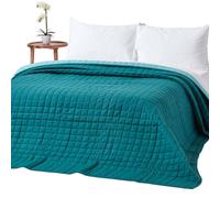 HOMESCAPES - 100% Cotton Reversible Twin Colour Quilted Bedspread Throw - Teal Green & Blue - Single 150 x 200 cm - Washable Bedding Sofa Throw