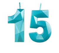 Teal Blue 15th Birthday Candles for Cake, Number 15 Candle for 15th Birthday Decorations, 3D Design Cake Topper Decor for Boy Girl Men Birthday Theme Party Weddings Anniversary Celebration Supplies