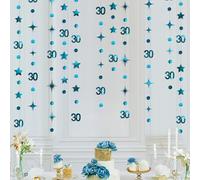 Teal Blue 30th Birthday Decorations Number 30 Circle Dot Star Garland Metallic Hanging Streamer Bunting Banner Backdrop for Her Womens Dirty 30 Year Old Birthday Thirty Anniversary Party Supplies
