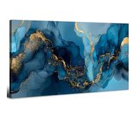 Teal Blue and Gold Abstract Canvas Wall Art Abstract Marble Textured Wall Decor Modern Luxury Fluid Wall Pictures Watercolor Neutral Artwork for Living Room Bedroom Office Home Decoration 20x40in
