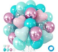 Teal Blue and Pink Balloons, 12 Inch Pearl Teal Blue Metallic Pink Latex Balloon, Heart Balloons for Little Mermaid Party Decorations Balloon, Girls Birthday, Baby Shower, Under The Sea Party Decor