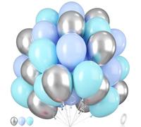 Teal Blue Balloons, 55Pcs Light Blue and Teal Party Balloons 12 Inch Pastel Blue Silver Latex Balloons Metallic Silver Balloons Turquoise Balloons for Kids Birthday Ocean Party Baby Shower Wedding