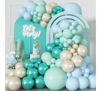 Teal Blue Balloons Arch, Chrome Teal Macaron Blue Green Balloon Garland, Pearl White Sand Metallic Turquoise Mint Green Balloons for Birthday Baby Shower Under The Sea Ocean Shark Beach Theme Party
