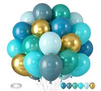 Teal Blue Balloons, Turquoise Balloons Macaron Teal Blue Balloon, Peacock Blue Retro Sea Blue Metallic Gold Balloon for Birthday Baby Shower Wedding Summer Beach Party Decoration
