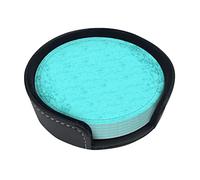 Teal Blue Coasters For Drinks, 6 Pcs Leather Coaster With Holder, Round Cup Mat Pad Set For Home And Kitchen 3.9 Inches